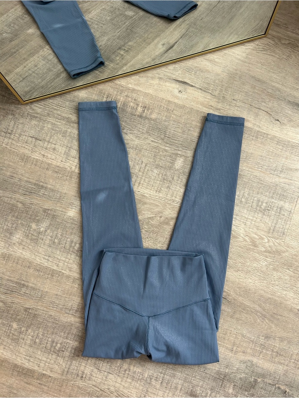 Aerie OFFLINE Ribbed Shine High Waisted Leggings Dusty Blue Sparkle Glitter XS